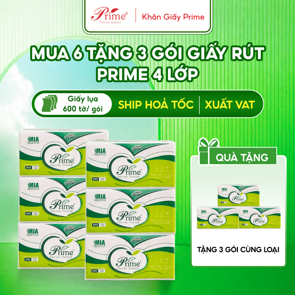 Giấy Rút Đa Năng Lớn PRIME 600 Tờ 4 Lớp, Giấy Ăn Lụa Mềm Mịn, Siêu Dai, Bột Giấy Nguyên Chất An Toàn cho Gia Đình