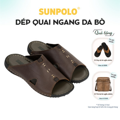 Dép quai ngang nam da bò tốt SUNPOLO DQN012