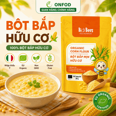 Bột bắp hữu cơ cho bé ăn dặm Biobees, Bột bắp nguyên chất ONFOD, siêu mịn, ăn dặm, nấu cháo, soup, làm bánh cho bé 200g