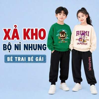 [XẢ KHO] Bộ nỉ cho bé trai bé gái in hình bé gái hot trend chất borip co giãn 4 chiều - Loza Kids XBD001
