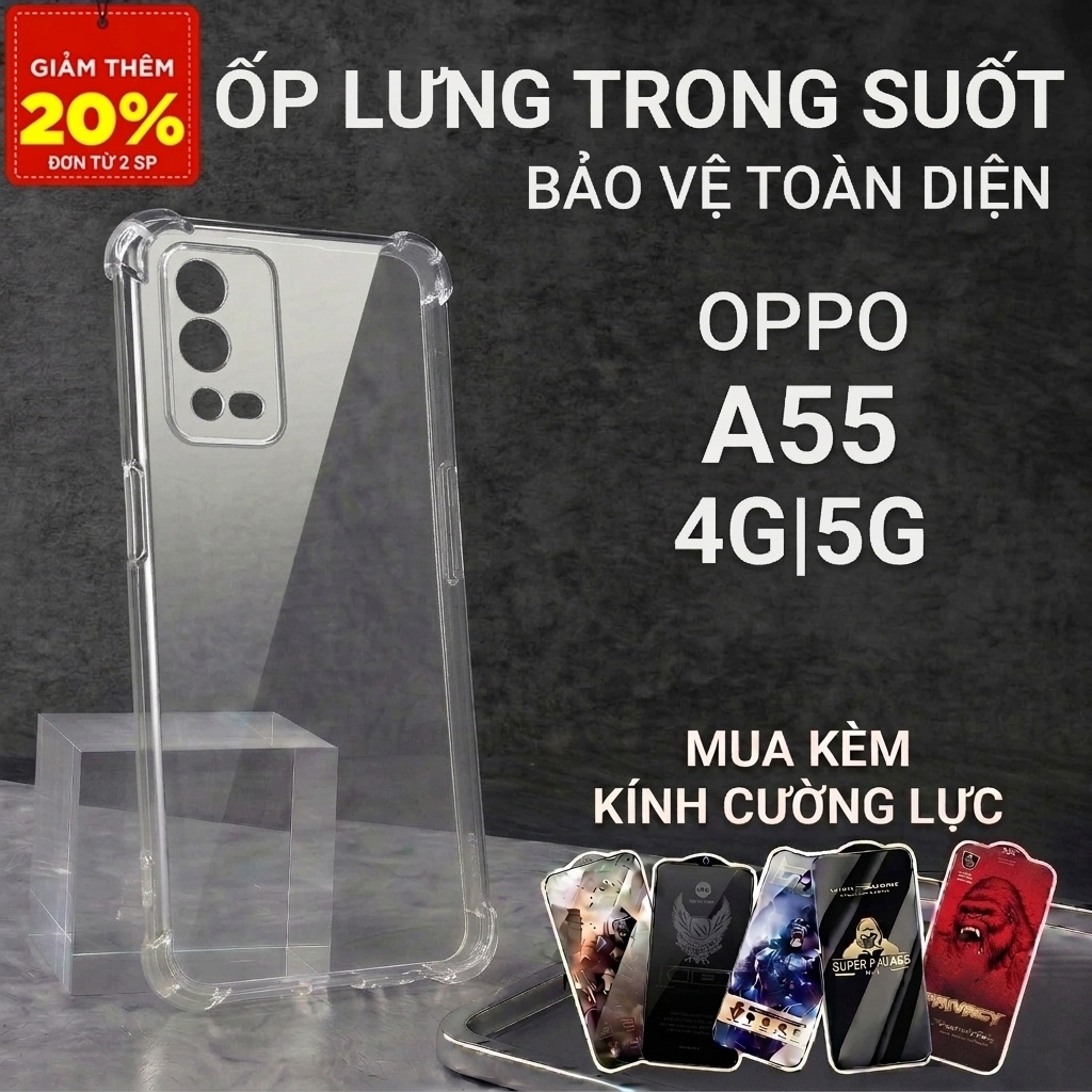 Ốp lưng Oppo A55 4G, A55 5G PANCASE trơn trong suốt | Ốp điện thoại Oppo dẻo bảo vệ camera đt toàn d