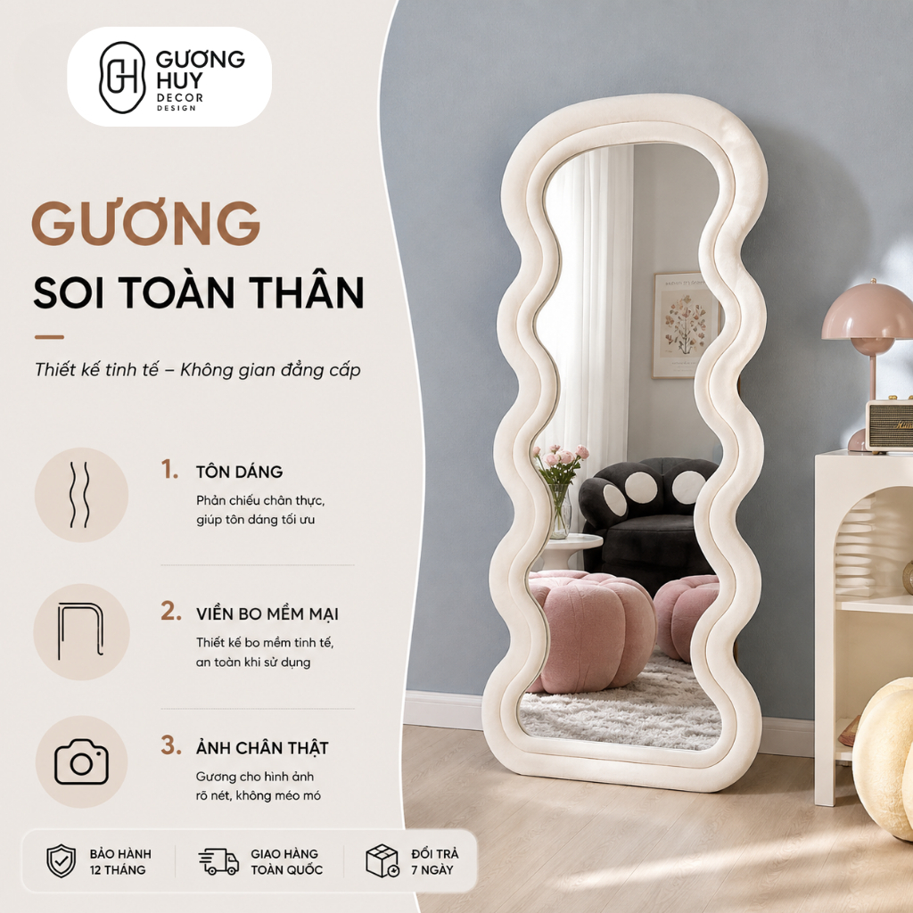 [60x160]Gương Bọc Nỉ Cao Cấp ĐẦU TRÒN