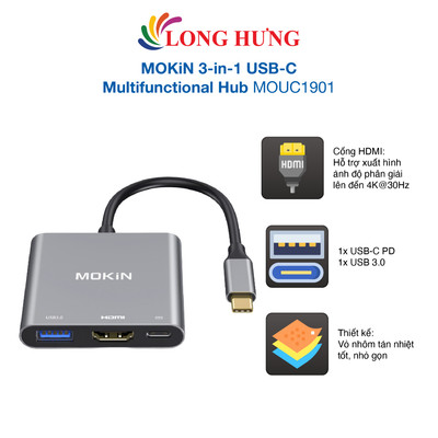 Cổng chuyển đổi MOKiN 3-in-1 USB-C Multifunctional Hub MOUC1901 - Hàng chính hãng