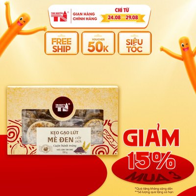 Kẹo Gạo Lứt Mè Đen Cốt Dừa Cuộn Bánh Tráng Tinh Nguyên (140g)