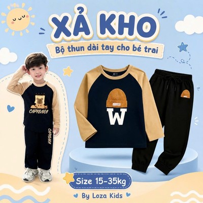 [XẢ BỘ THU ĐÔNG] Bộ thu đông cho bé trai-bé gái in hình- Bộ quần áo dài tay cho bé cân nặng từ 15-43kg - Mã: XBD003