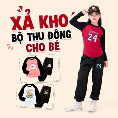 [XẢ BỘ THU ĐÔNG] Bộ thu đông cho bé trai-bé gái in hình- Bộ quần áo dài tay cho bé cân nặng từ 15-43kg - Mã: XBD004