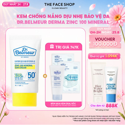 [SALE]Kem Chống Nắng Dr.Belmeur Bảo Vệ Da Uv Derma Zinc 100 Mineral Sun 50ml