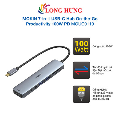 Cổng chuyển đổi MOKiN 7-in-1 USB-C Hub On-the-Go Productivity 100W PD MOUC0119 - Hàng chính hãng