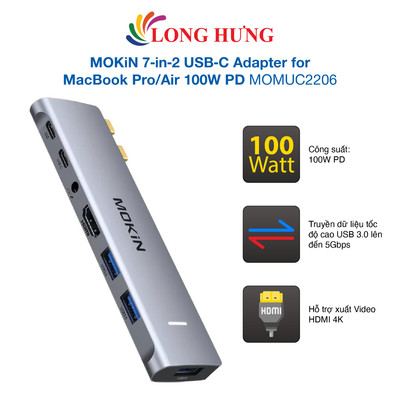 Cổng chuyển đổi MOKiN 7‑in‑2 USB‑C Adapter for MacBook Pro/Air 100W PD MOMUC2206 - Hàng chính hãng