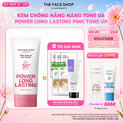 [SALE]Kem Chống Nắng THE FACE SHOP Nâng Tông Da Pink Tone Up Spf50+ 50Ml