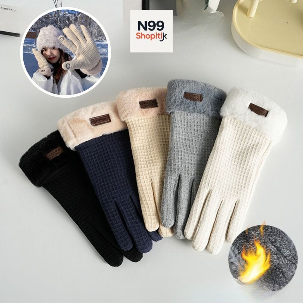 Găng tay mùa đông nữ có lớp nhung dày và đầu ngón tay cảm ứng