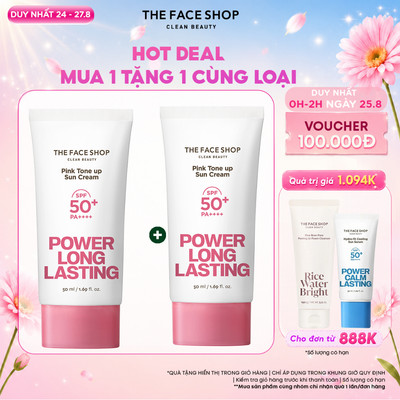 [FS]Combo Kem Chống Nắng Thefaceshop Power Long Pink Tone Up Spf50++