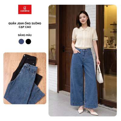 Quần jean nữ CARDINA  chất liệu denim ống suông cạp cao 6QJT15