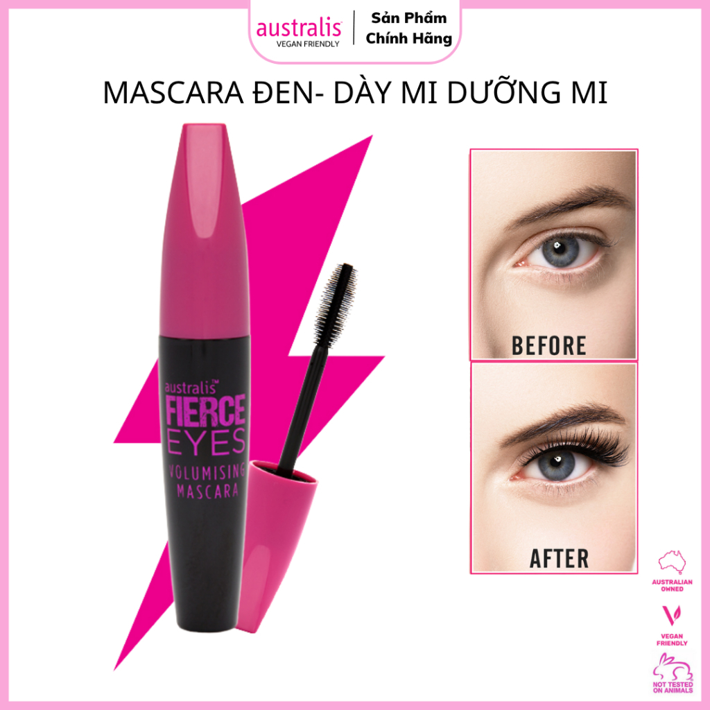 (Quà Tặng) Mascara Australis Làm Dày Mi & Dưỡng Ẩm-Fierce Eyes Jet Black Volumising Mascara  8g