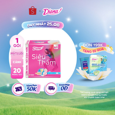 Băng vệ sinh Diana siêu thấm siêu mỏng cánh 20 miếng/gói