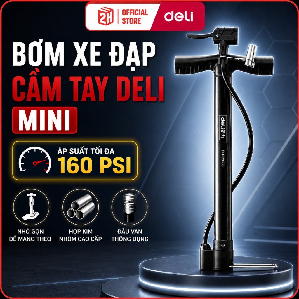 Bơm Xe Đạp Cầm Tay DELI Mini Công Suất Cao - Siêu Nhẹ, Nhỏ Gọn, Dễ Dàng Mang Lại, (DL880006) Tools