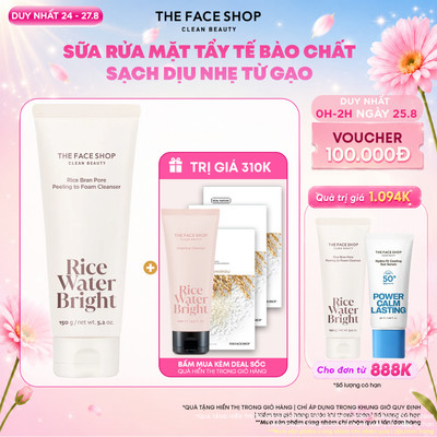 [MỚI] Sữa Rửa Mặt THE FACE SHOP Tẩy Tế Bào Chết Dịu Nhẹ Rice Water Bright Rice Bran Pore Peeling To Foam Cleanser 150G