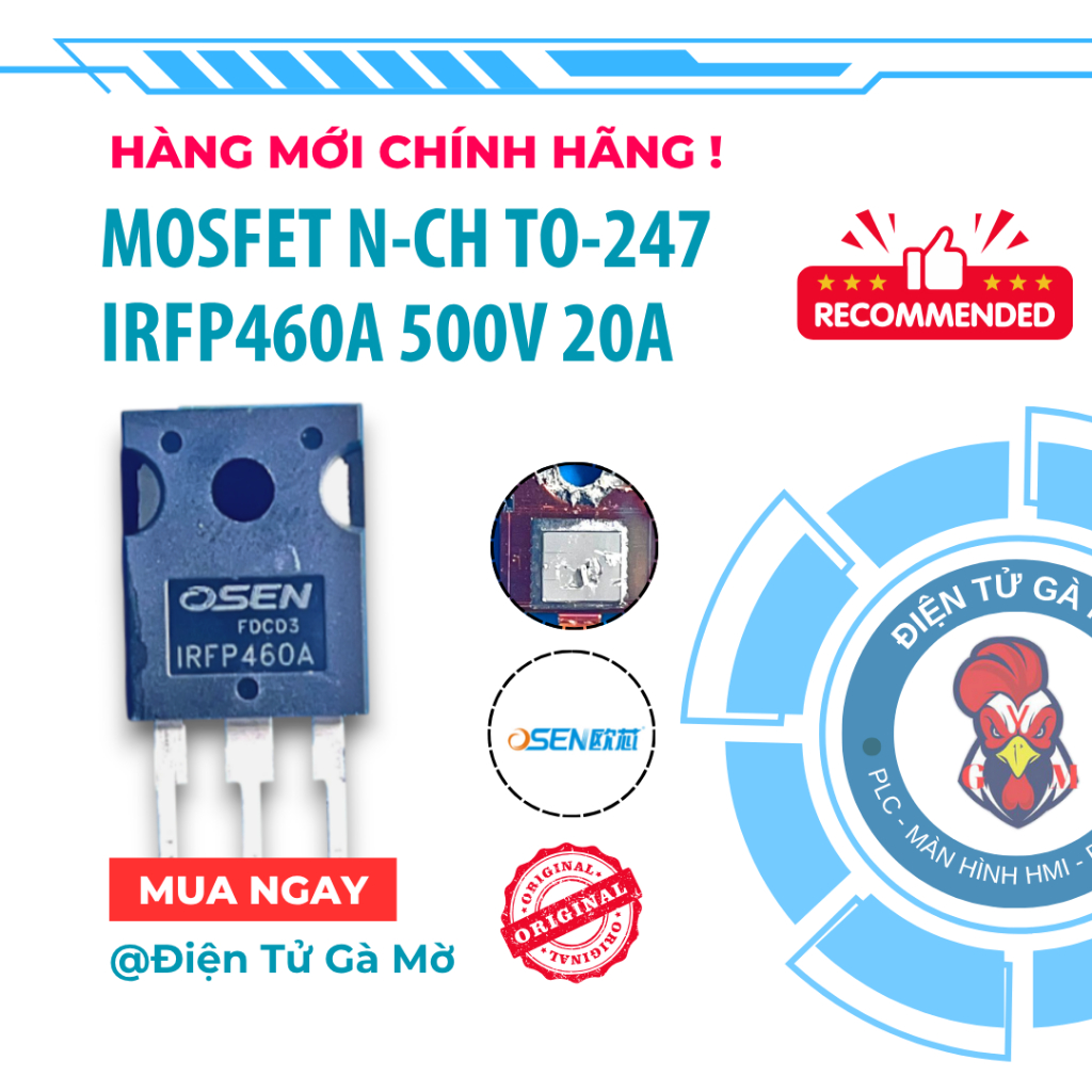 [1 CON] Mosfet Kênh N N-Channel Công Suất Âm Thanh, IRFP460PBF IRFP460A IRFP460 500V 20A TO-247, Hàn
