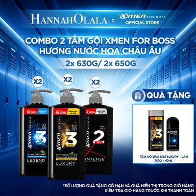 [HANNAH x XMEN FOR BOSS] Combo 2 Tắm Gội X-Men for Boss 630g 650g/chai Luxury/Intense/Legend, Hương Nước Hoa Châu Âu