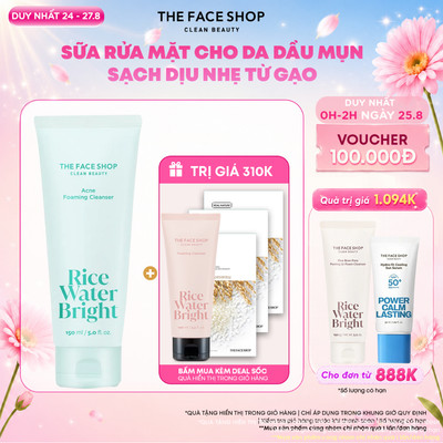 [MỚI] Sữa Rửa Mặt THE FACE SHOP Làm Sạch Sâu Cho Da Mụn Rice Water Bright Acne Foaming Cleanser 150ml