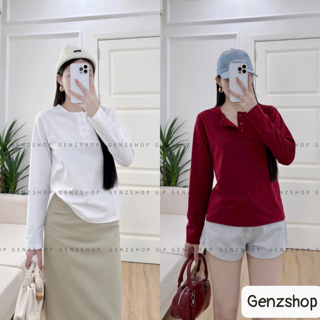 Áo Thun TAY DÀI Cổ CÚC Nữ Basic Xinh Đẹp Hottrend 2027