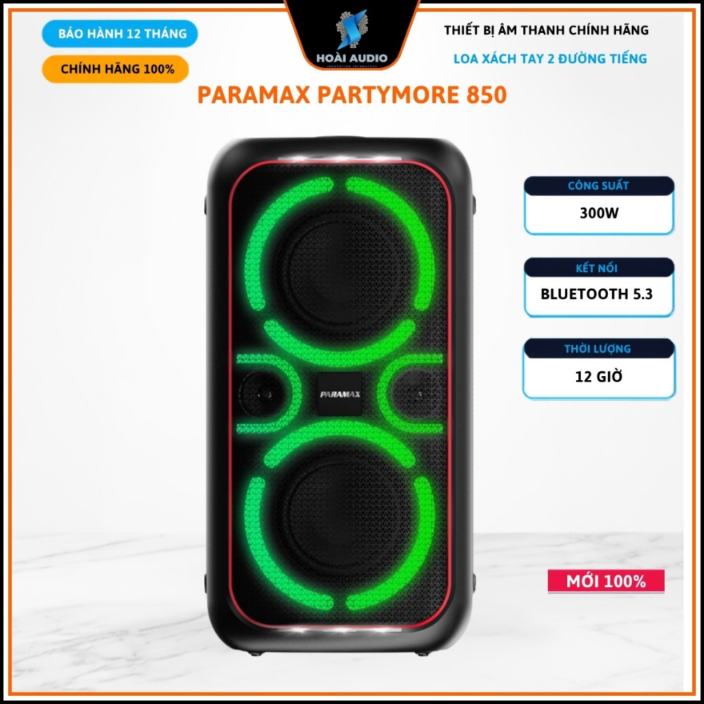 Loa Karaoke Di Động Paramax PartyMore 850 300W Bluetooth 5.3 Kèm 2 Micro - Loa Karaoke Chuyên Nghiệp