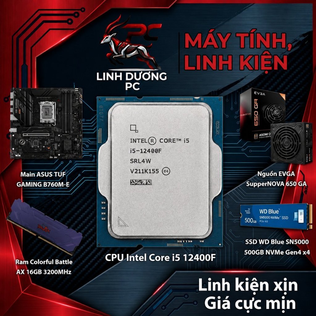 PC Intel Core i5 12400F + B760M + 16GB 3200Mhz Bộ PC PRO do Linh Dương PC lắp ráp i5 12400F New Tray