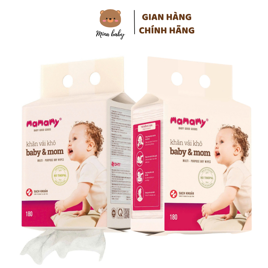 KHĂN VẢI KHÔ ĐA NĂNG MAMAMY 180 TỜ DẠNG RÚT MỀM MẠI CHO BÉ, Minababy