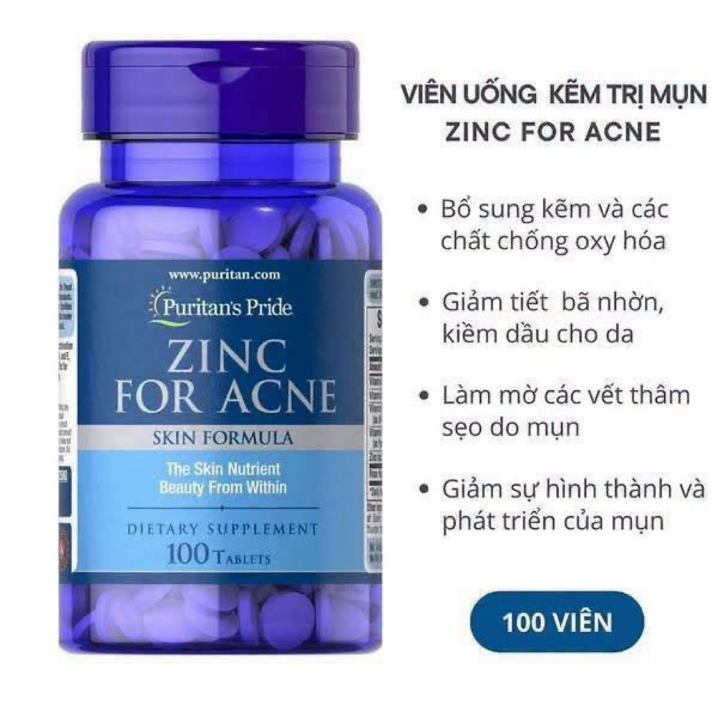 Viên uống Puritans Pride Zinc For Acne hộp 100 viên
