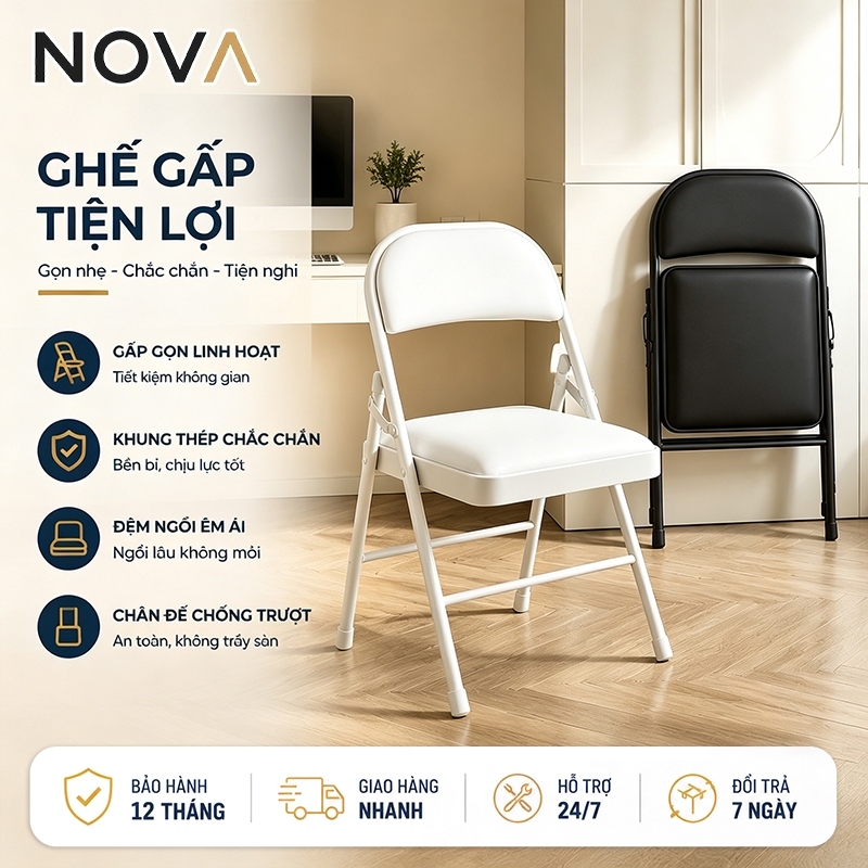 Ghế gấp NOVA cao cấp, ghế xếp tiện lợi, đệm ngồi êm ái, khung thép chắc chắn, gọn nhẹ