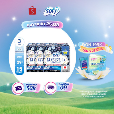 Bộ 3 Băng vệ sinh siêu mềm mỏng Sofy Skin Comfort Ultra Thin 29cm có cánh gói 15 miếng