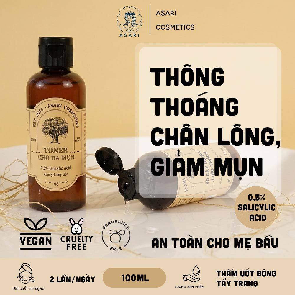 [100ml] Toner cho da mụn dùng hằng ngày 0,5% Salicylic Acid handmade Asari Cosmetics