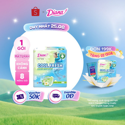 Băng Vệ Sinh Diana Sensi Cool Fresh Mát Dịu Siêu Mỏng Không Cánh 8 miếng/gói