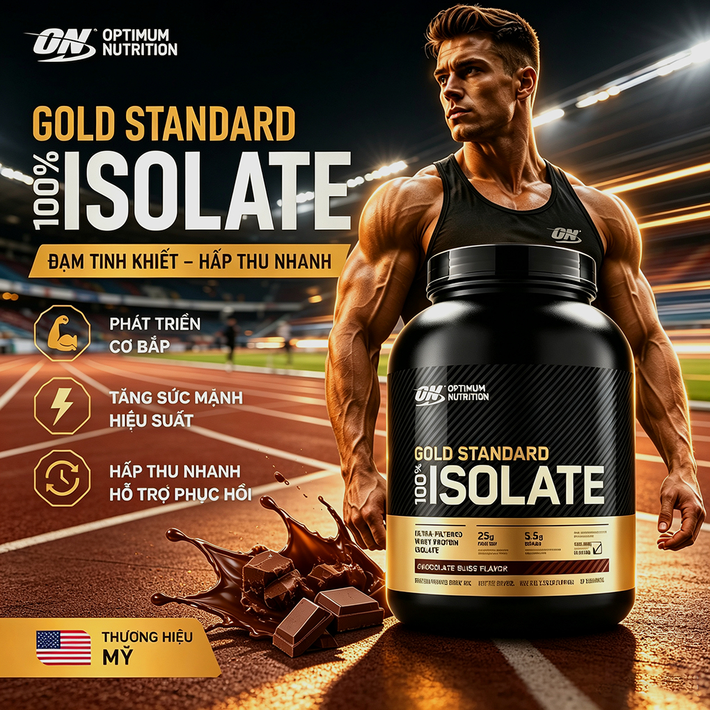 Whey Protein Isolate ON Gold Standard 100% Isolate Bột đạm cô lập 25g protein hỗ trợ phát triển cơ b