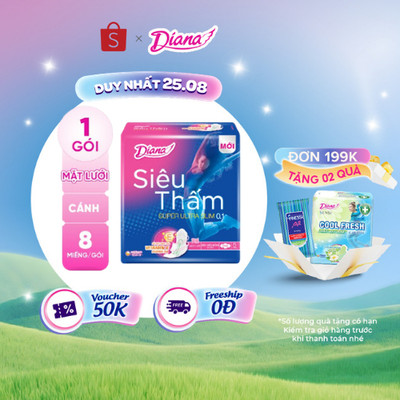 Băng Vệ Sinh Diana Siêu thấm siêu siêu mỏng 0.1(Gói 8 miếng)