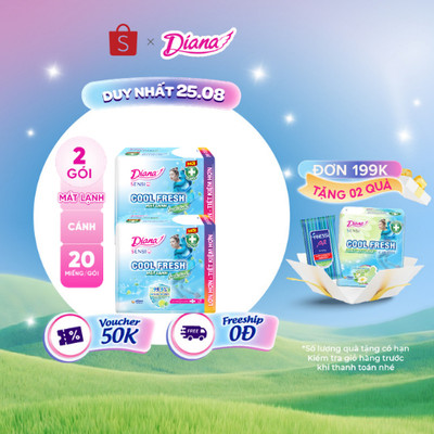 Bộ 2 băng vệ sinh Diana Sensi Cool Fresh siêu mỏng cánh gói 20 miếng