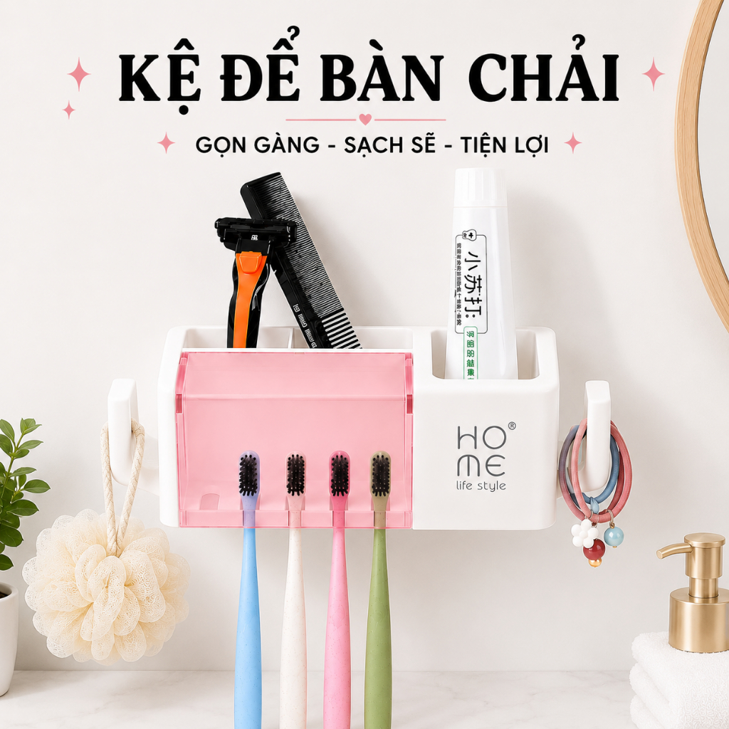 Kệ để Bàn Chải, Kem Đánh Răng Dán Tường Home E2 Kệ để Bàn Chải, Kem Đánh Răng Dán Tường Home E2