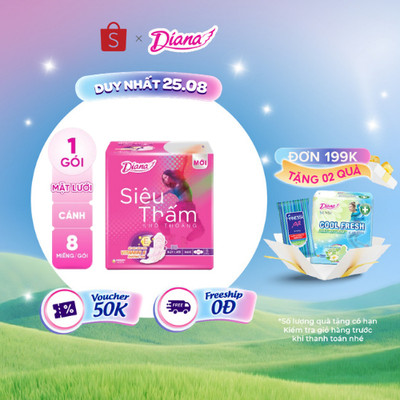 Băng vệ sinh Diana siêu thấm cánh Maxi 8 miếng/gói