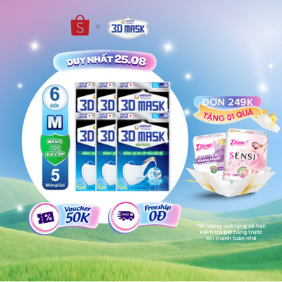 Bộ 6 Khẩu trang Unicharm 3D Mask High Block siêu bảo vệ size M gói 5 miếng