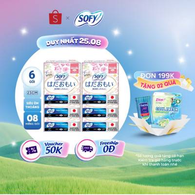 Bộ 6 Băng vệ sinh siêu mềm mại Sofy Skin Comfort 23cm có cánh gói 08 miếng (Nhập khẩu từ Nhật Bản)