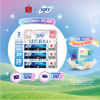 Bộ 3 Băng vệ sinh siêu mềm mại Sofy Skin Comfort 23cm có cánh gói 20 miếng