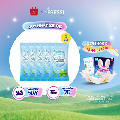 Combo 5 gói khăn ướt chăm sóc da Fressi Care Cool gói 20 miếng/gói - 2112
