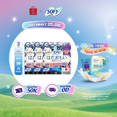 Bộ 3 Băng vệ sinh Sofy Skin Comfort Ultrathin Cánh 36cm-1807(Gói 12 miếng)