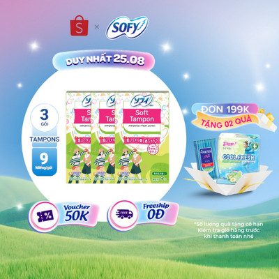 Bộ 3 Băng vệ sinh siêu thấm Sofy Soft Tampon Super/ Regular Tampon/ Superplus Tampon (Hàng nhập khẩu)