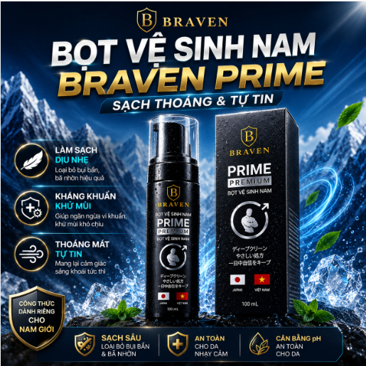 Bọt Vệ Sinh Nam BRAVEN PRIME PREMIUM 100ml | Sạch Thoáng Khử Mùi | Hương Nam Tính | Dùng Hằng Ngày