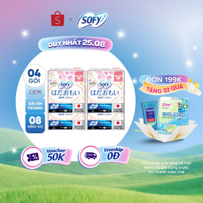 Bộ 4 Băng vệ sinh siêu mềm mại Sofy Skin Comfort 23cm có cánh gói 08 miếng (Nhập khẩu)