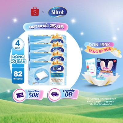 Bộ 4 hộp Bông trang điểm (bông tẩy trang) Silcot 82 miếng/hộp