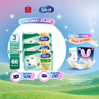 Bộ 3 hộp Bông trang điểm (bông tẩy trang) cao cấp Silcot Premium 66 miếng/hộp