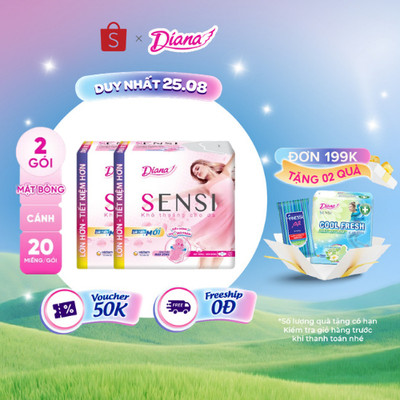 (Sản phẩm cải tiến) Bộ 2 gói băng vệ sinh Diana Sensi siêu mỏng cánh 20 miếng/gói