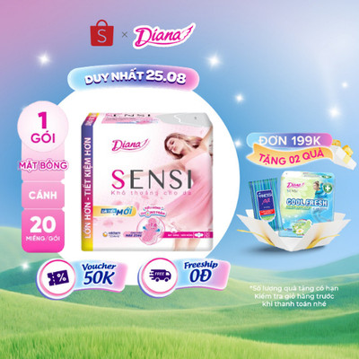 (Sản phẩm cải tiến) Băng vệ sinh Diana Sensi siêu mỏng cánh 20 miếng/gói
